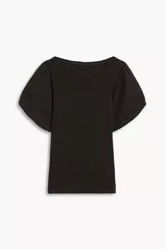 Льняной топ с отделкой пико 120% LINO, черный