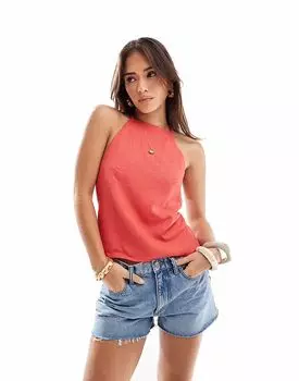 Льняной топ с открытой спиной ASOS DESIGN красного цвета