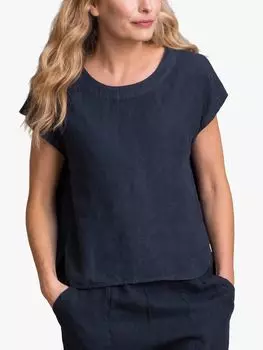 Льняной топ с пуговицами через спину Celtic & Co., темно-синий