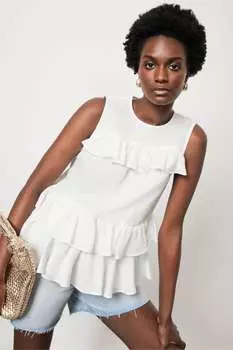 Льняной топ с рюшами Mint Velvet, белый