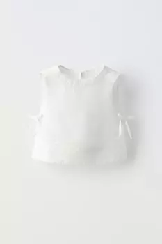 Льняной топ с завязками ZARA, белый
