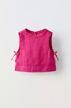 Льняной топ с завязками ZARA, фуксия
