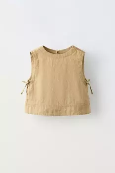 Льняной топ с завязками ZARA, кэмел