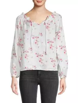 Льняной топ Saks Fifth Avenue в крестьянском стиле с открытыми плечами, мультиколор