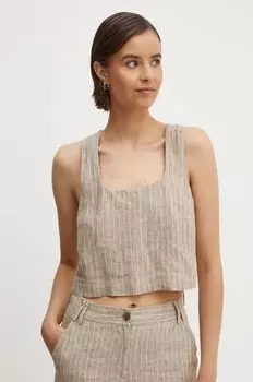 Льняной топ Sisley, бежевый