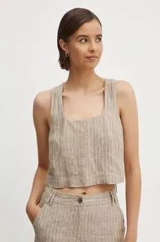 Льняной топ Sisley, бежевый
