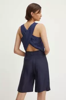 Льняной топ Sisley, темно-синий