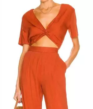 Льняной топ Twist в цвете Faded Rust Monrow