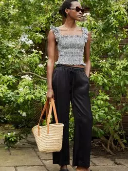 Льняной топ в мелкую клетку с присборенными краями Baukjen Debrah, черный/разноцветный