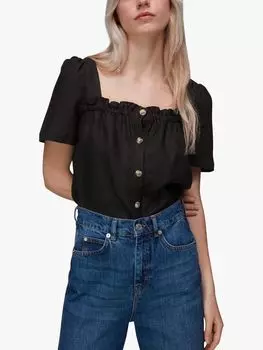 Льняной топ Whistles с квадратным вырезом, черный