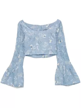 Льняной укороченный топ Agua By Agua Bendita, синий