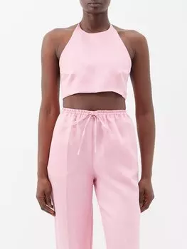 Льняной укороченный топ marseilles с воротником-халтером Asceno, розовый