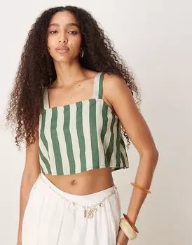 Льняной укороченный топ Nobody's Child Pippa в зеленую полоску