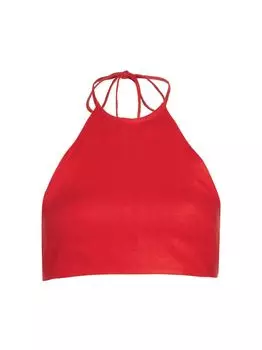 Льняной укороченный топ с лямкой на шее Matthew Bruch, красный