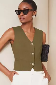 Льняной жилет на пуговицах Lipsy, зеленый