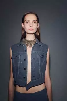 Льняной жилет с декоративной прошивкой Zara, серый