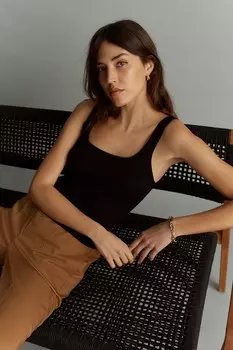 Льняной жилет с квадратным вырезом Next, черный