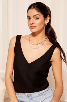 Льняной жилет с v-образным вырезом и присборенными бретелями Friends Like These, черный