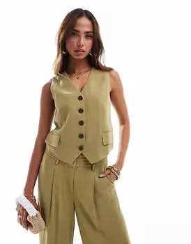 Льняной жилет Vero Moda в оливковом цвете