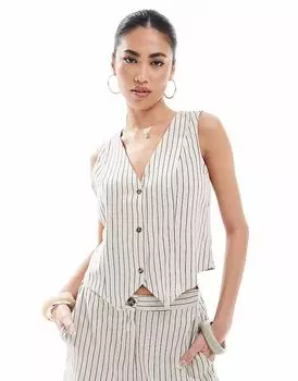 Льняной жилет Vero Moda в полоску цвета камня