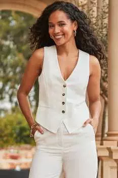 Льняной жилет-жакет Sosandar, белый