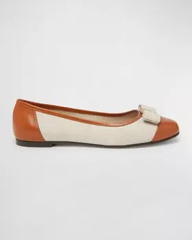 Льняные балетки Varina с бантом Ferragamo, цвет Cognac Naturale