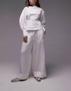 Льняные брюки ARKET с кулиской на талии белого цвета