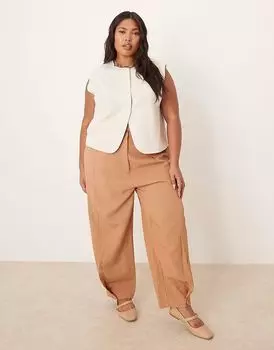 Льняные брюки ASOS DESIGN Curve с застежкой в несколько сторон, бежевого цвета