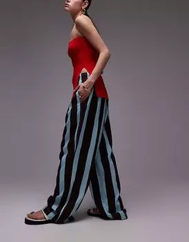 Льняные брюки-баллоны Topshop в яркую бирюзовую полоску