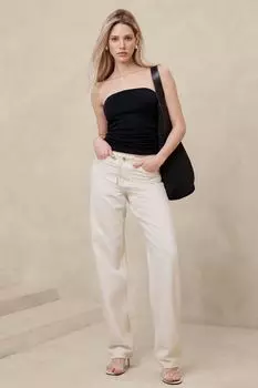 Льняные брюки без застежки Banana Republic, бежевый