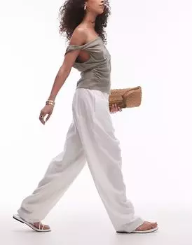 Льняные брюки-бочонки Topshop белого цвета