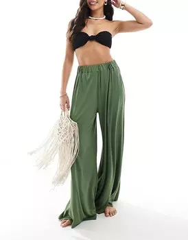 Льняные брюки цвета хаки ASOS DESIGN