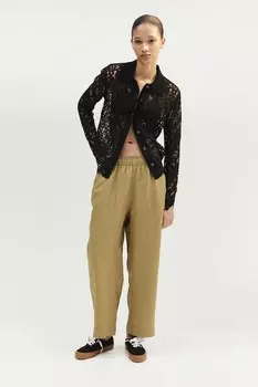 Льняные брюки длиной до щиколотки H&M, зеленый