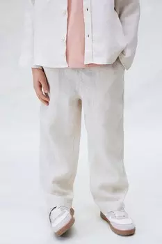 Льняные брюки H&M, бежевый