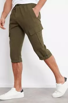 Льняные брюки-карго длиной 3/4 Threadbare, хаки