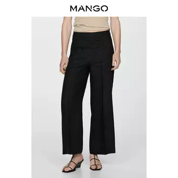 Льняные брюки Mango широкие, черный