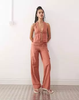 Льняные брюки Motel Cursa Sarong с накладным узором и отделкой бисером в тосканском красном цвете