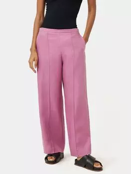 Льняные брюки-палаццо с рисунком елочка, розовые