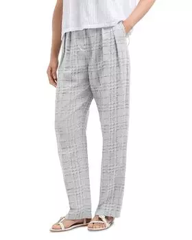 Льняные брюки прямого кроя в клетку Emporio Armani, серый