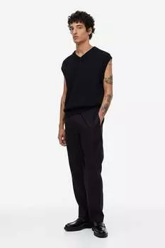 Льняные брюки regular fit H&M, черный