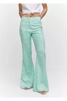 Льняные брюки с цветочным принтом Mango, бирюзовый