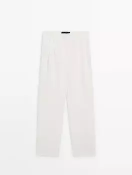 Льняные брюки с двойной вытачкой Massimo Dutti, белый