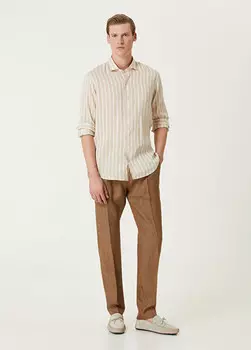 Льняные брюки с кулиской на талии Beymen Collection, коричневый