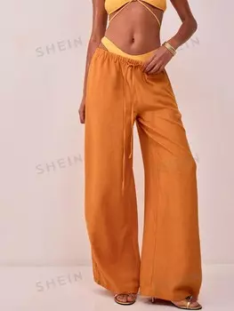 Льняные брюки с кулиской на талии Musera, коричневый