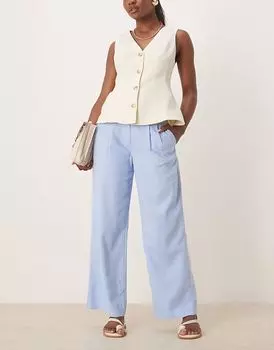 Льняные брюки с низкой посадкой Abercrombie & Fitch Curve Love синего цвета