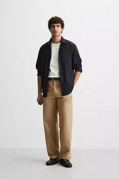 Льняные брюки с плиссировкой ZARA, кэмел