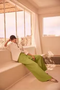 Льняные брюки с поясом Mint Velvet, зеленый