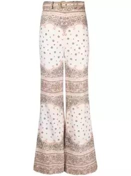 Льняные брюки с принтом ZIMMERMANN, белый