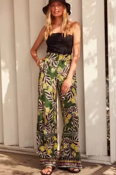 Льняные брюки с широкими штанинами Next, зеленый