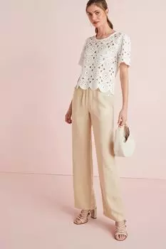 Льняные брюки с широкими штанинами Next, серый